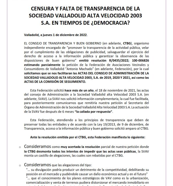 Censura y falta de transparencia en la SVAV 2003  en tiempos de ¿Democracia?