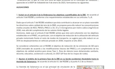 Alegaciones a la ordenanza que crea una Zona de bajas Emisiones