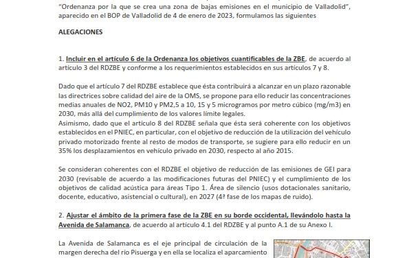 Alegaciones a la ordenanza que crea una Zona de bajas Emisiones
