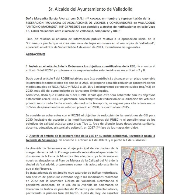 Alegaciones a la ordenanza que crea una Zona de bajas Emisiones