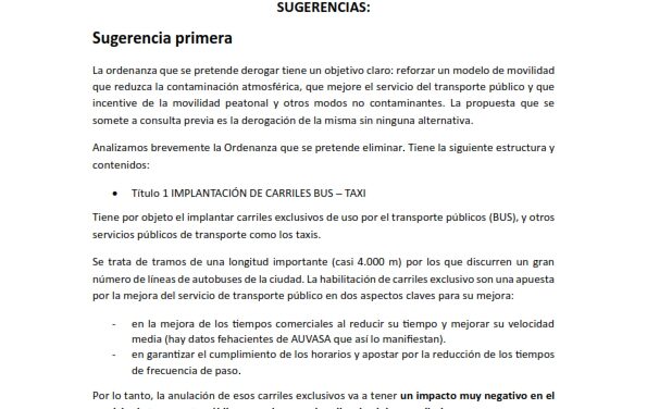 Sugerencias consulta pública previa derogación ordenanza municipal carriles bicis y carriles bus taxi