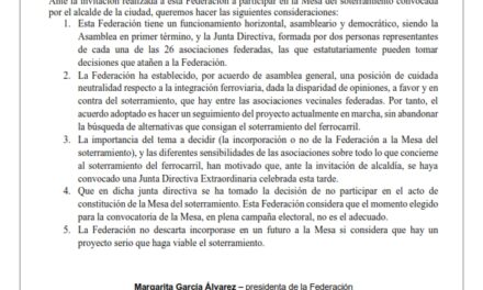 La Federación de Asociaciones Vecinales Antonio Machado no participará en la constitución de la Mesa del Soterramiento