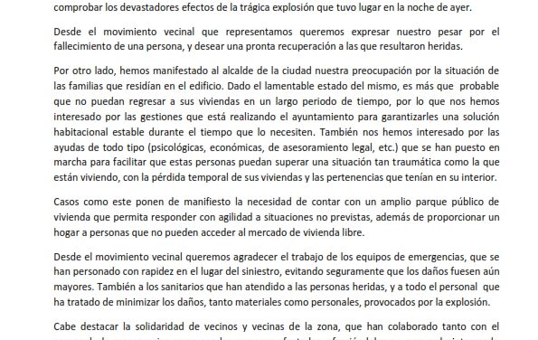 La Federación de asociaciones Vecinales Antonio machado y la Asociación Vecinal Reina Juana-Zona Sur visitan la zona de la explosión de la calle Goya