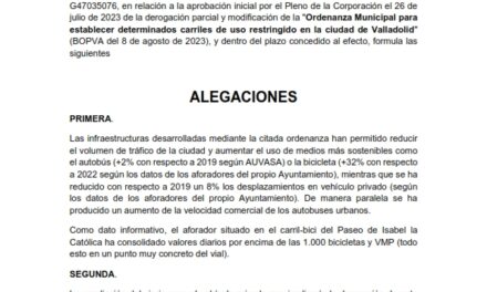 Alegaciones a la ordenanza municipal para establecer determinados carriles de uso restringuido