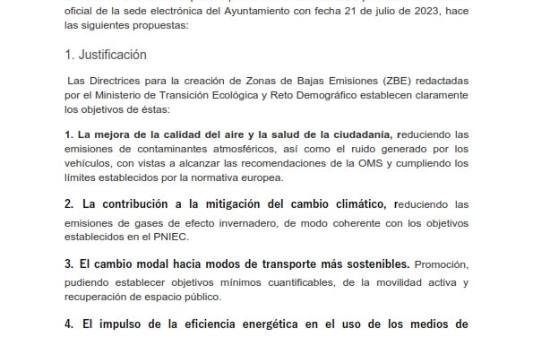 Sugerencias presentadas en la consulta previa a la Zona de Bajas Emisiones