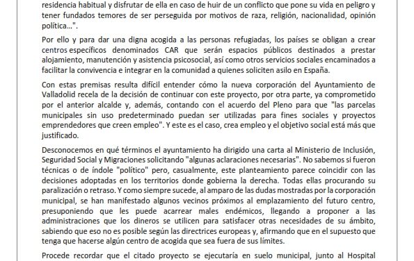La Federación Vecinal Antonio Machado se posiciona públicamente ante quienes se oponen o cuestionan el centro de acogida de refugiados en nuestra ciudad
