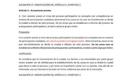 Alegaciones al Reglamento de Presupuestos Participativos