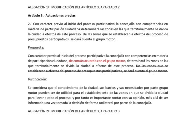 Alegaciones al Reglamento de Presupuestos Participativos