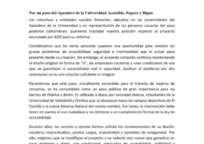 Por un paso del Apeadero de la Universidad Accesible, Seguro y Digno