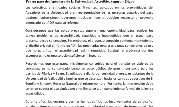 Por un paso del Apeadero de la Universidad Accesible, Seguro y Digno