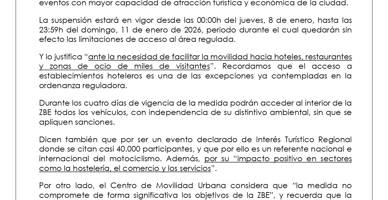 Diversas entidades sociales se oponen a la suspensión de la Zona de bajas Emisiones (ZBE) durante la celebración del evento pingüinos