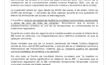 Diversas entidades sociales se oponen a la suspensión de la Zona de bajas Emisiones (ZBE) durante la celebración del evento pingüinos