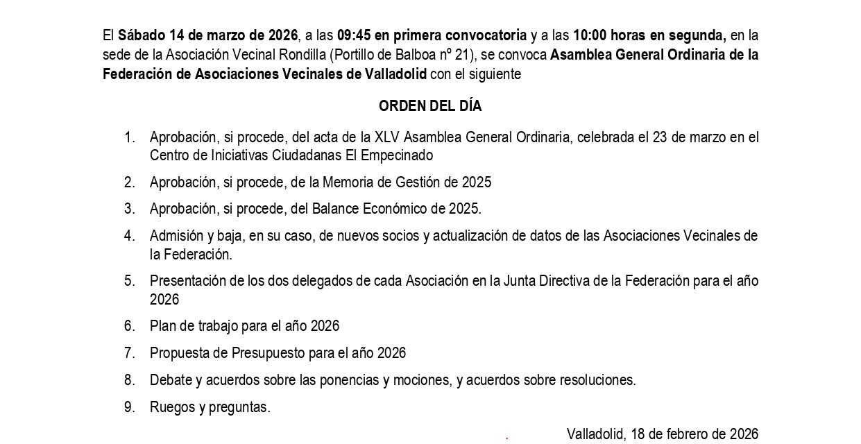 Convocatoria de la 46 Asamblea General  Ordinaria