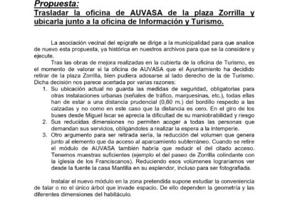 Trasladar la oficina de AUVASA de la plaza Zorrilla y ubicarla junto a la oficina de Información y Turismo.