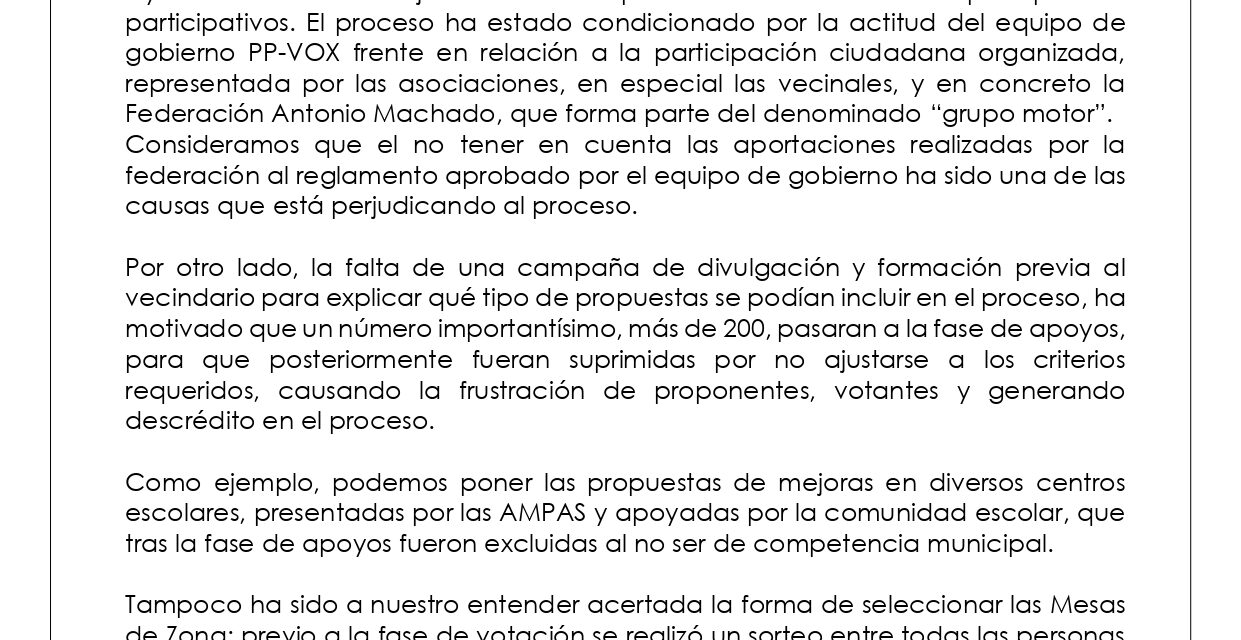 PRESUPUESTOS PARTICIPATIVOS 2027-2028: UNA FRUSTRACIÓN VECINAL