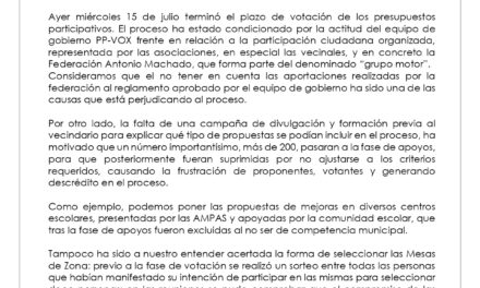 PRESUPUESTOS PARTICIPATIVOS 2027-2028: UNA FRUSTRACIÓN VECINAL