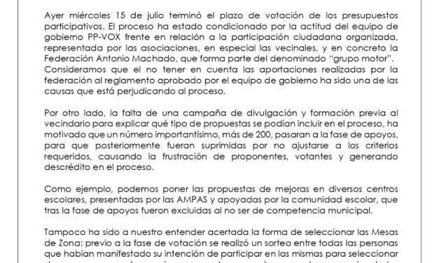 PRESUPUESTOS PARTICIPATIVOS 2027-2028: UNA FRUSTRACIÓN VECINAL